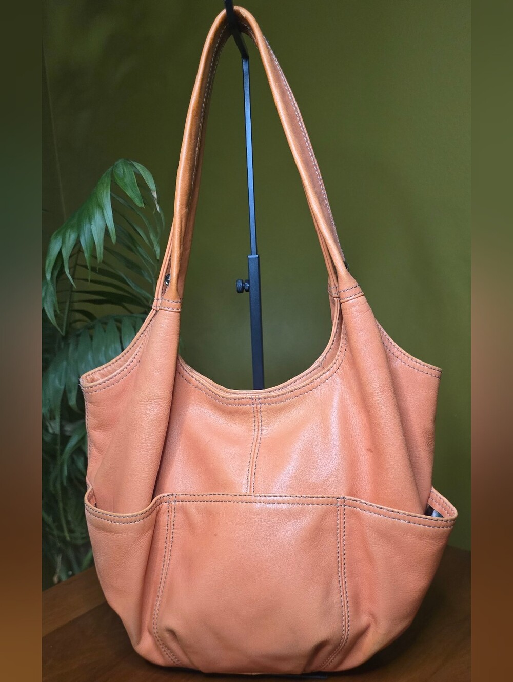 Clarks Vintage Orange Soft Leather Hobo Bucket